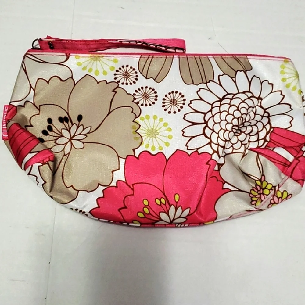 Clinique Funky Colorful Hot Pink Floral Cosmetic Bag